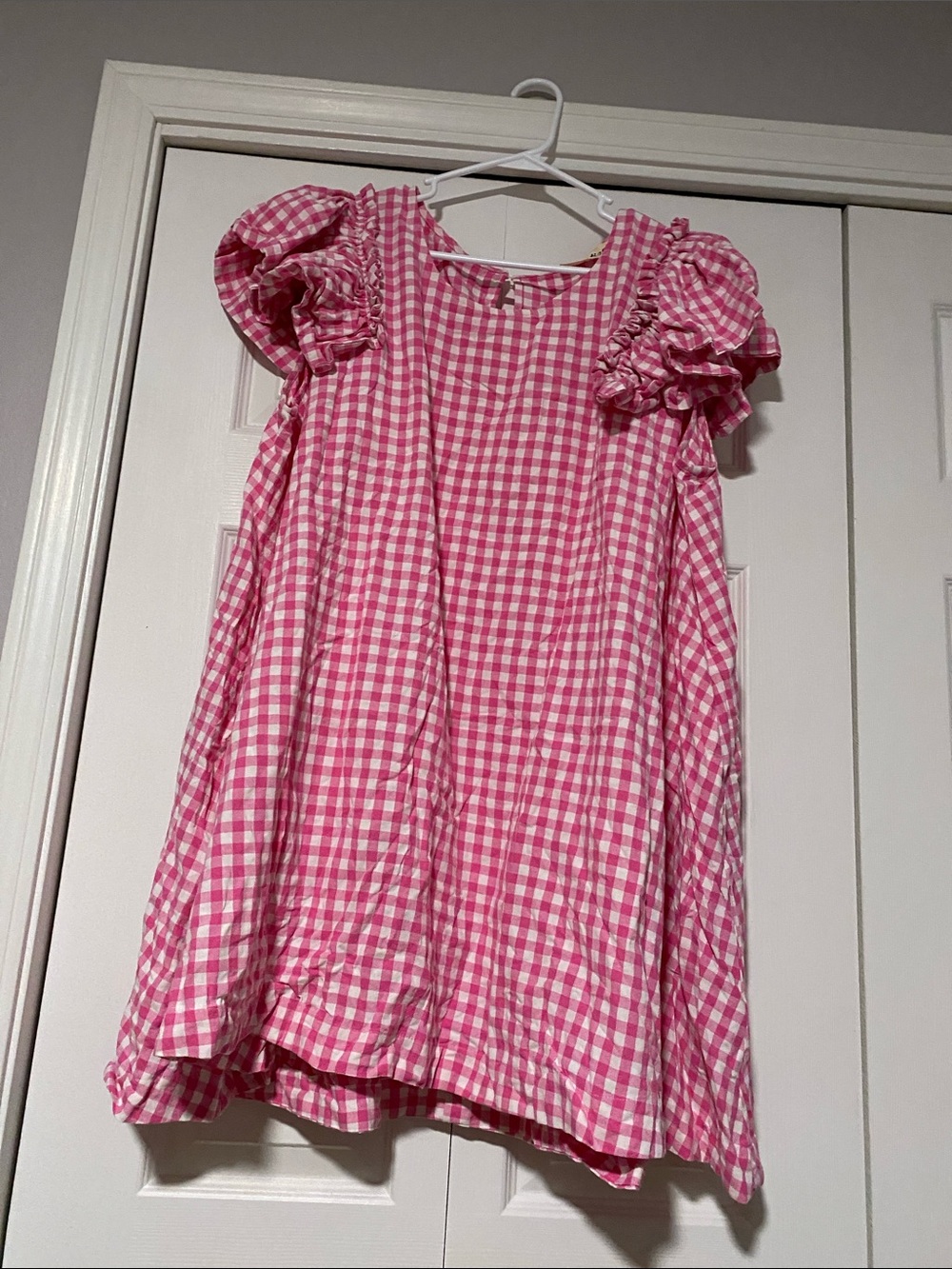 Pink Gingham Ruffle Sleeve Women’s Dress